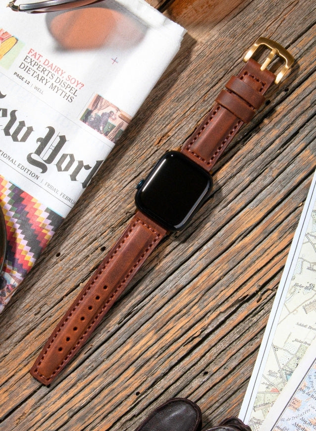 SamCrazy Genuine Leather Apple Watch Strap - Brown - VAGAVE