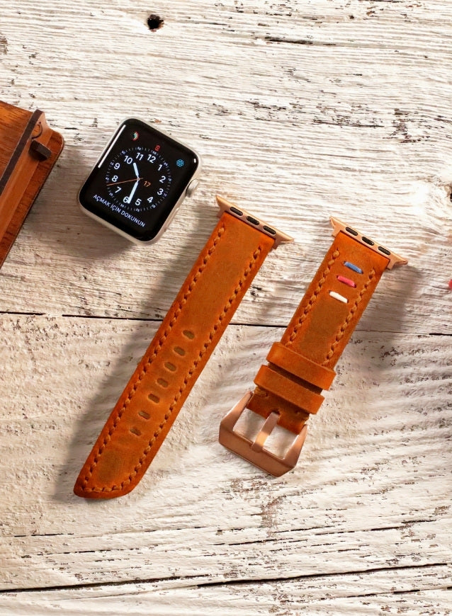 Apple Watch Three Ropes Leather Strap - Camel