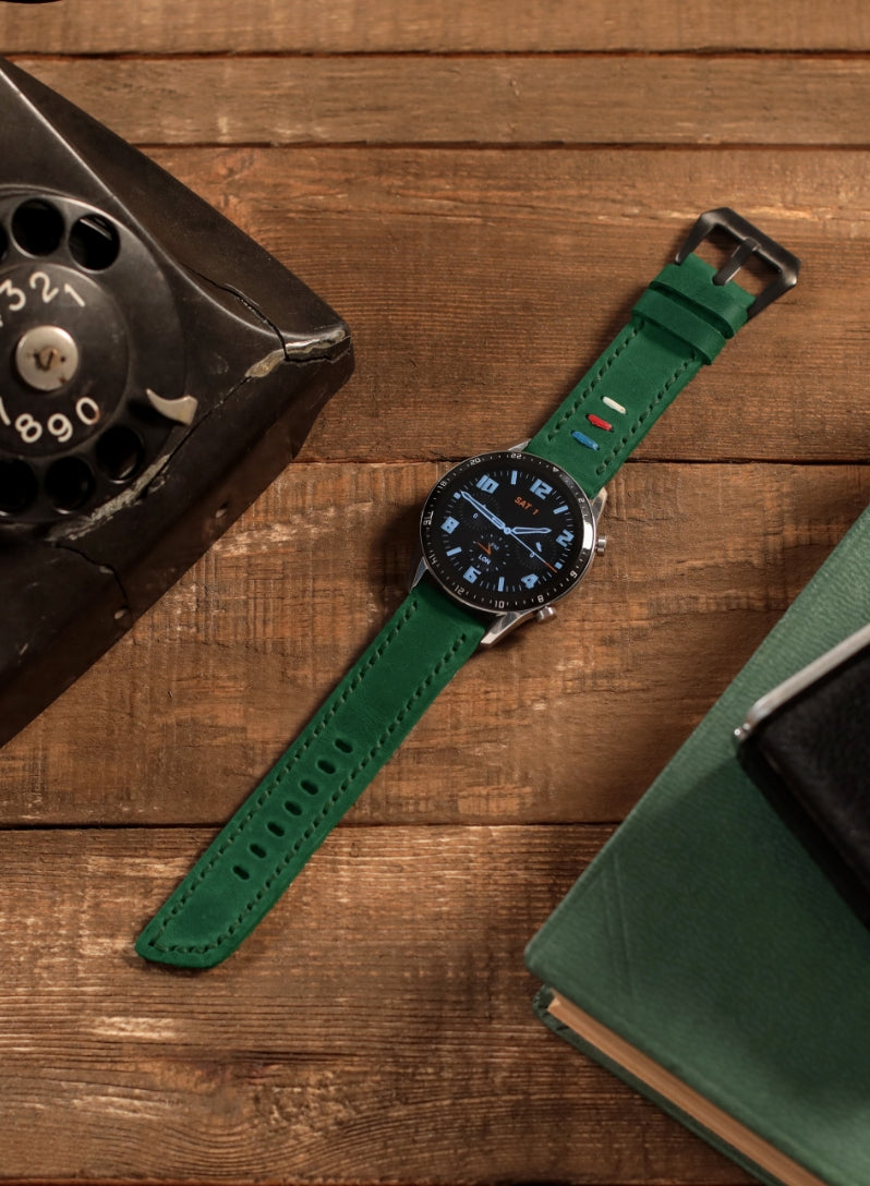 Garmin Watch Three Ropes Leather Strap - Green