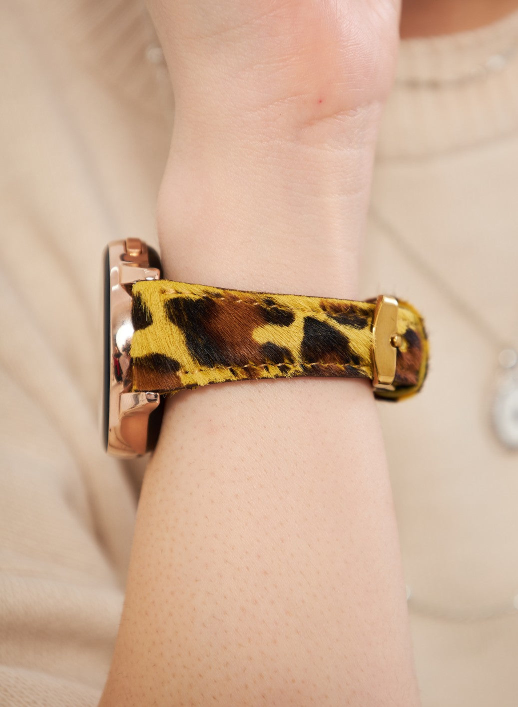 Classic Watch Vadiva Women Leather Strap - Yellow Leopar