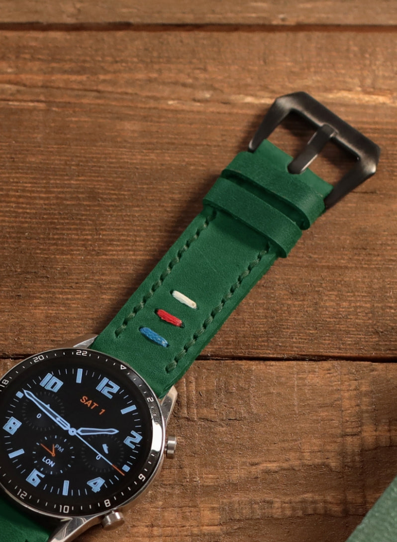 Classic Watch Three Ropes Leather Strap - Green