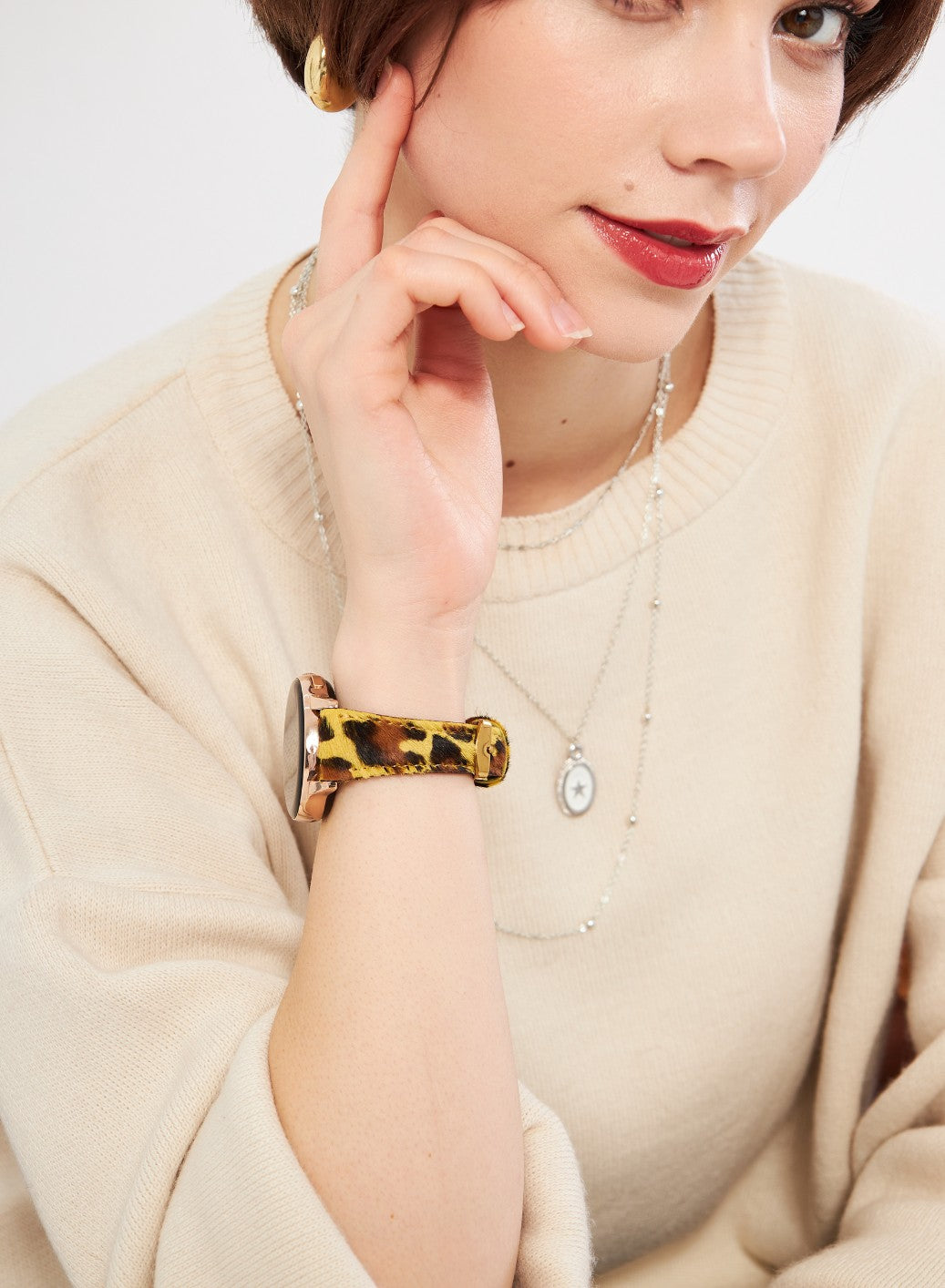 Classic Watch Vadiva Women Leather Strap - Yellow Leopar