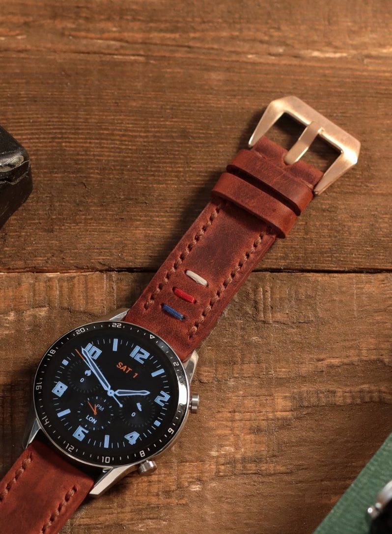 Garmin Watch Three Ropes Leather Strap - Tan
