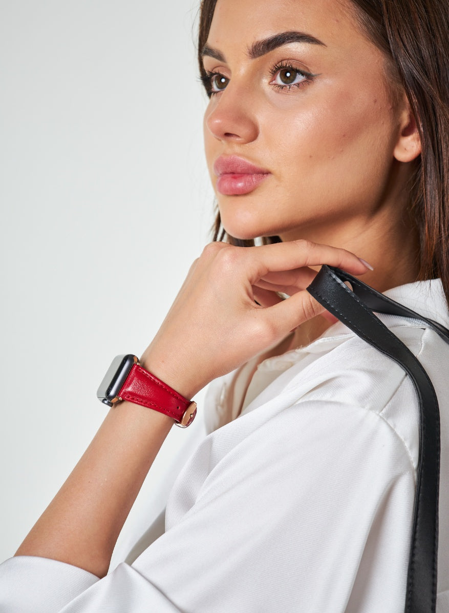 Apple Watch Kamhis Leather Women  Strap - Red