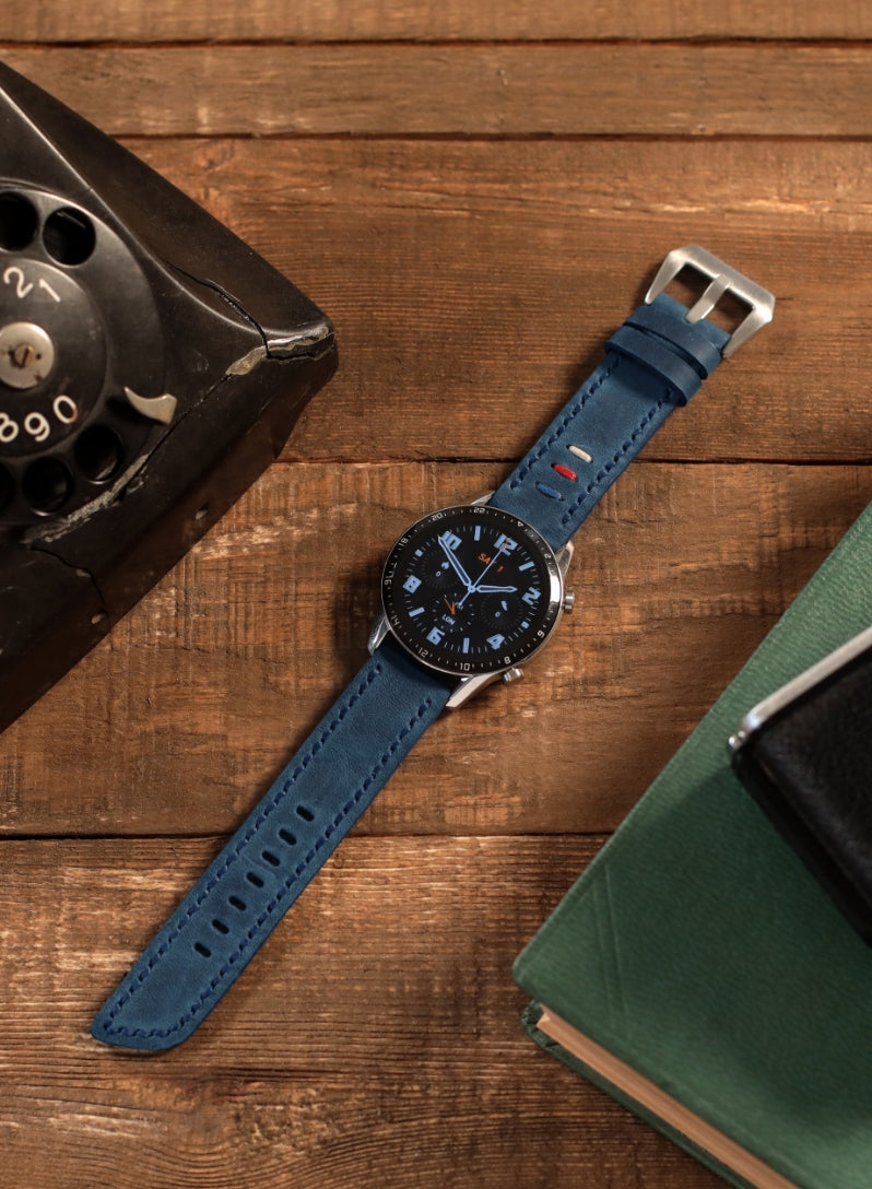 Classic Watch Three Ropes Leather Strap -Blue
