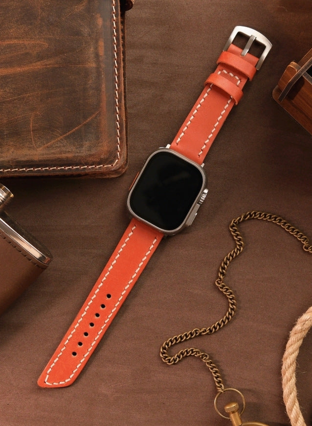 Pueblo Genuine Leather Apple Watch Strap - Orange - VAGAVE