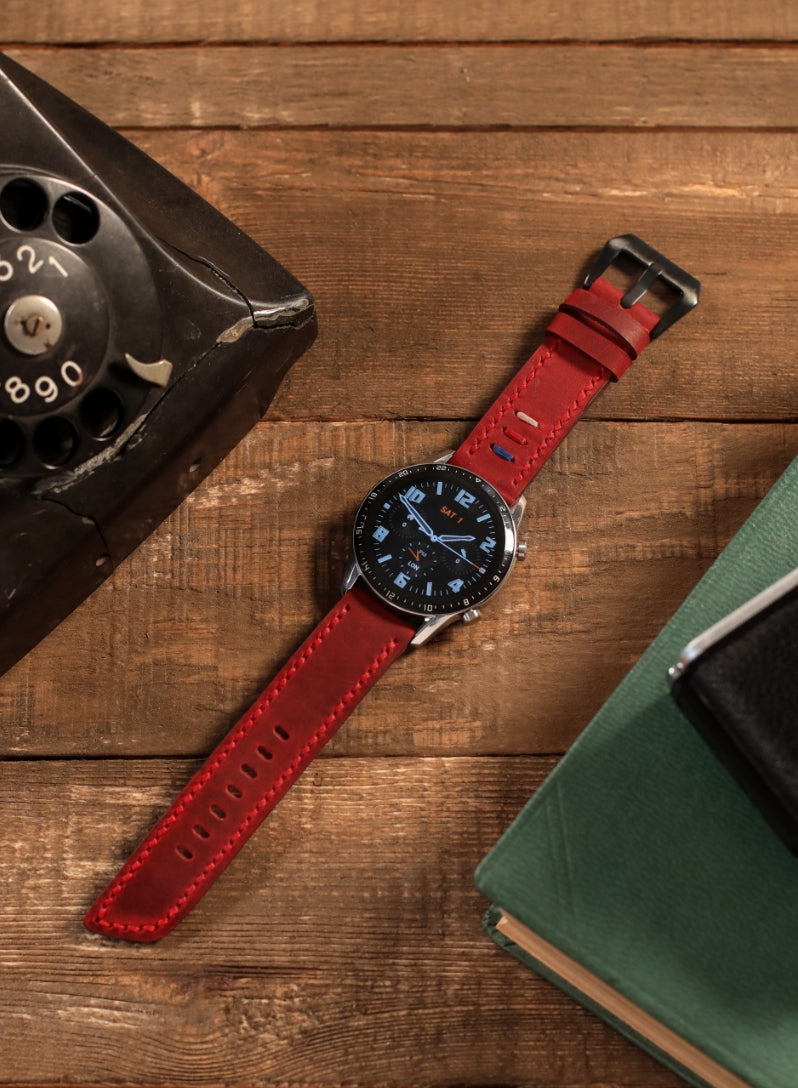 Garmin Watch Three Ropes Leather Strap - Red