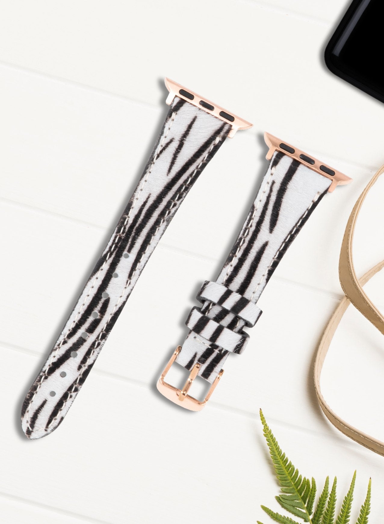 Apple Watch Vadiva Leather Women Strap - White Zebra