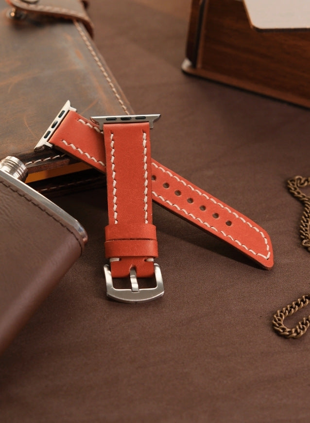 Pueblo Genuine Leather Apple Watch Strap - Orange - VAGAVE