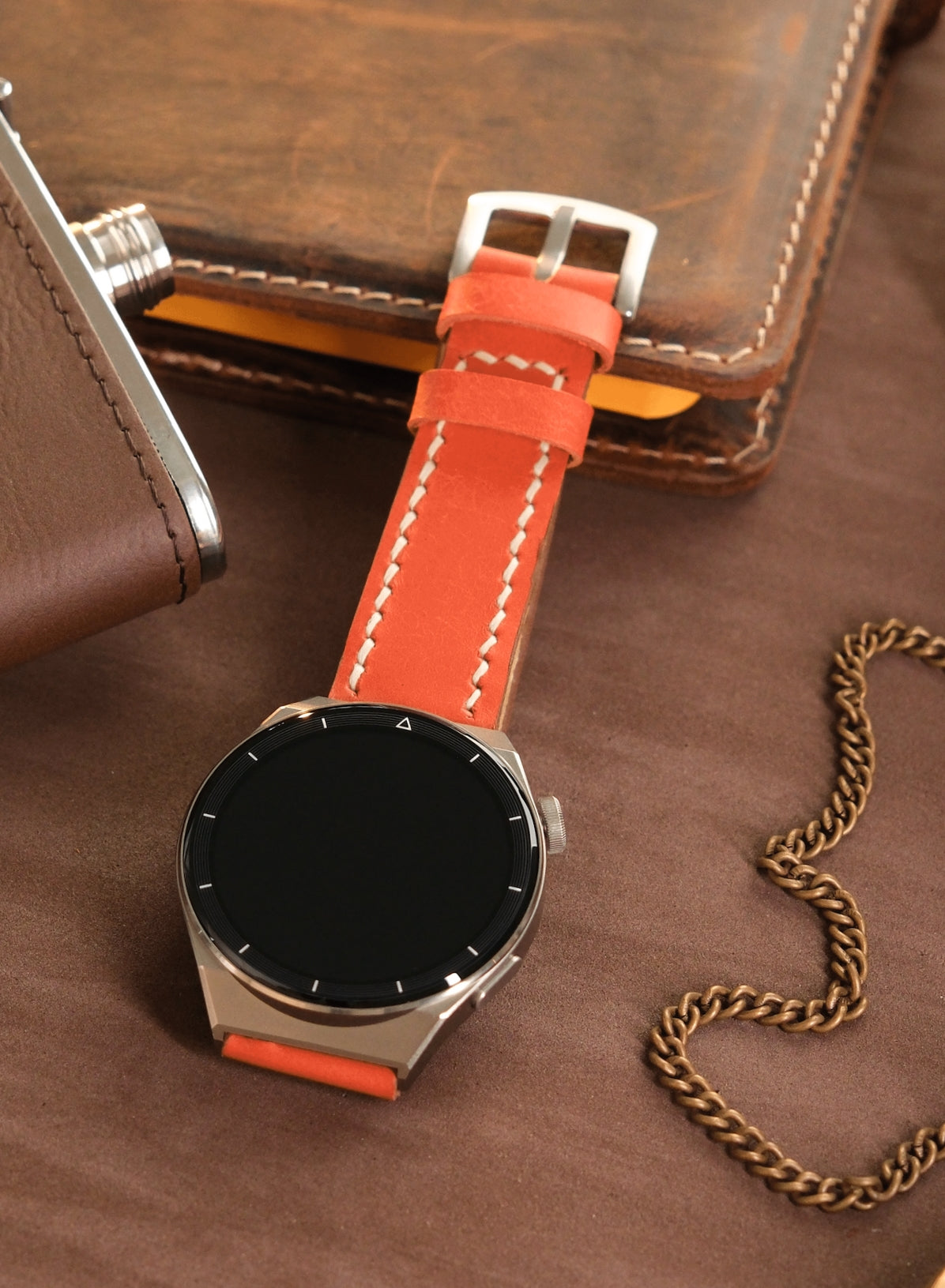 Garmin Watch Leather Strap Orange - Pueblo