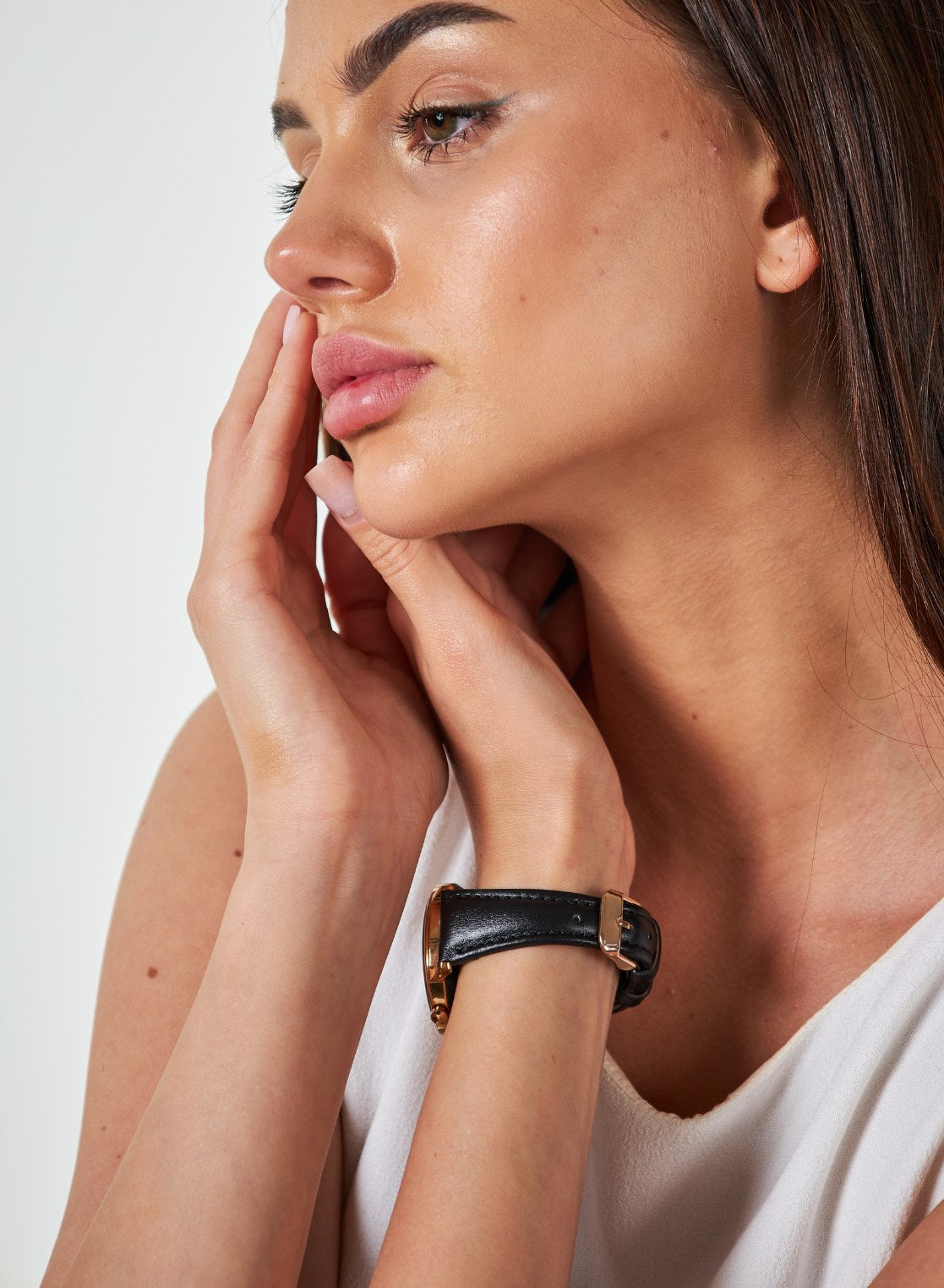 Classic Watch Kamhis Women Leather Strap - Black