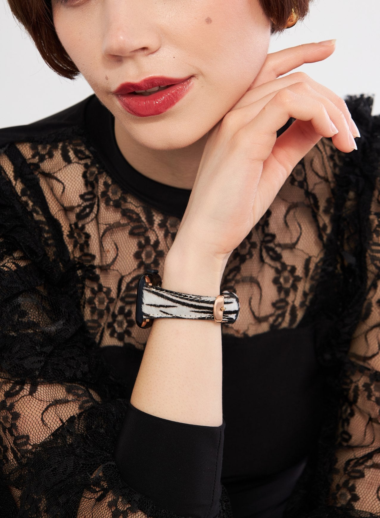Apple Watch Vadiva Leather Women Strap - White Zebra