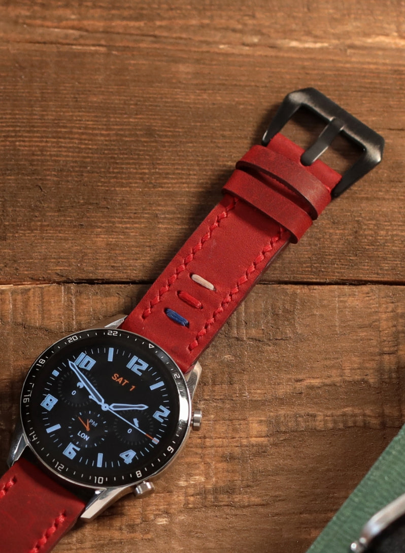 Garmin Watch Three Ropes Leather Strap - Red