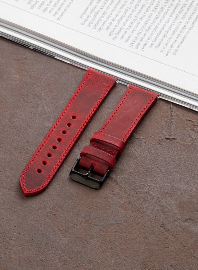 Classic Watch Crazy Leather Strap - Red