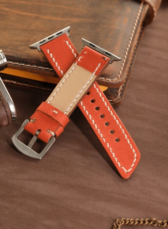 Pueblo Genuine Leather Apple Watch Strap - Orange - VAGAVE