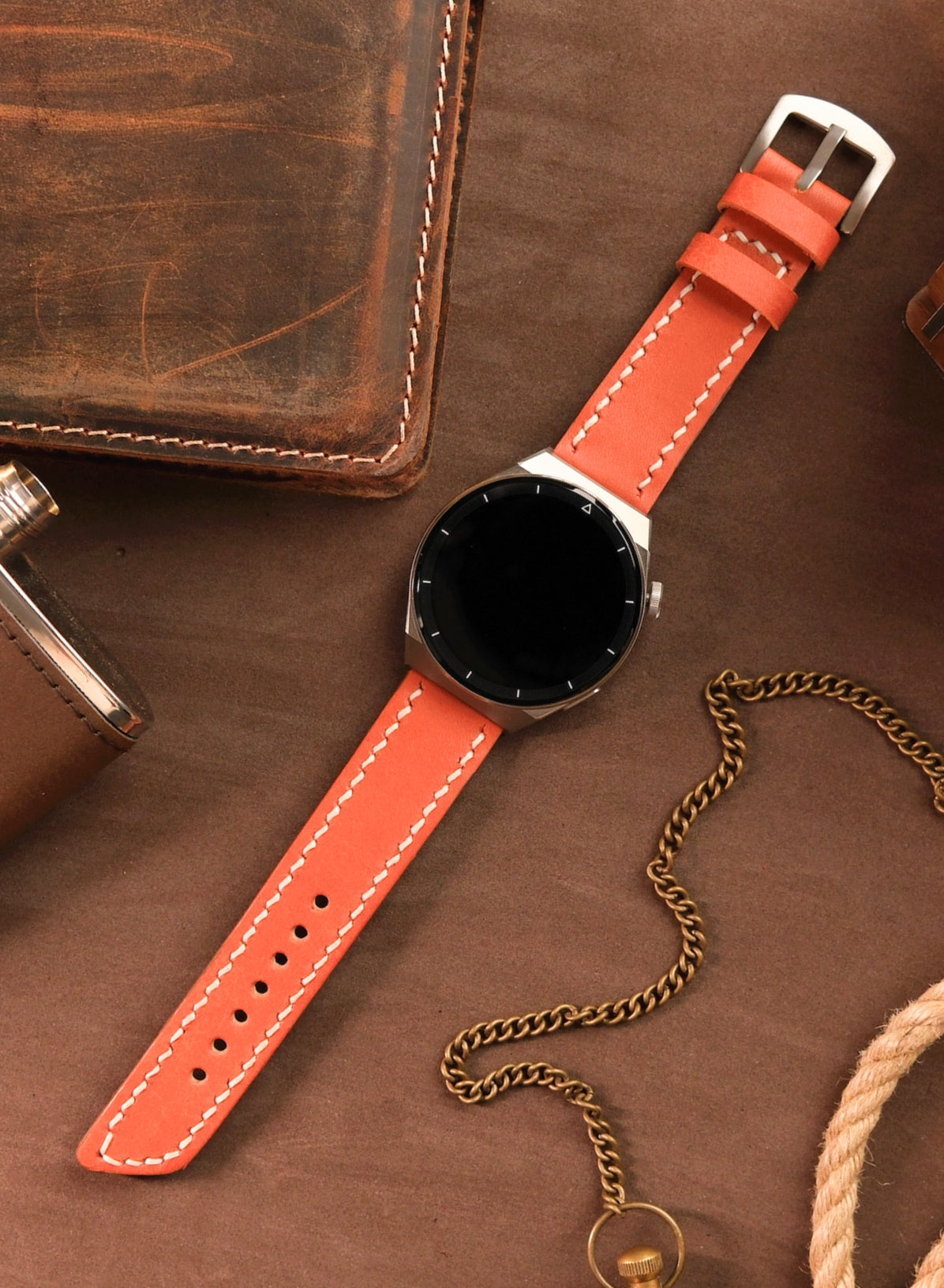 Garmin Watch Leather Strap Orange - Pueblo