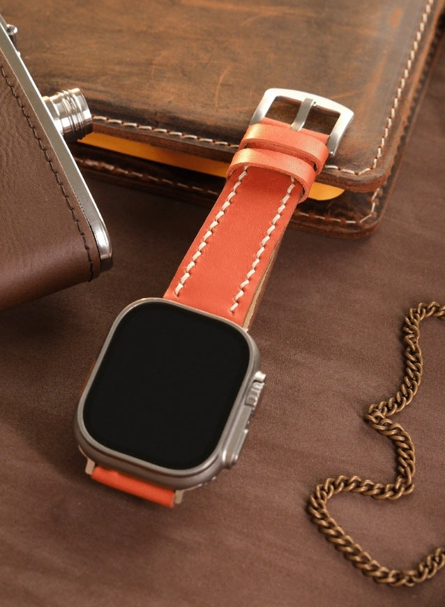 Pueblo Genuine Leather Apple Watch Strap - Orange - VAGAVE