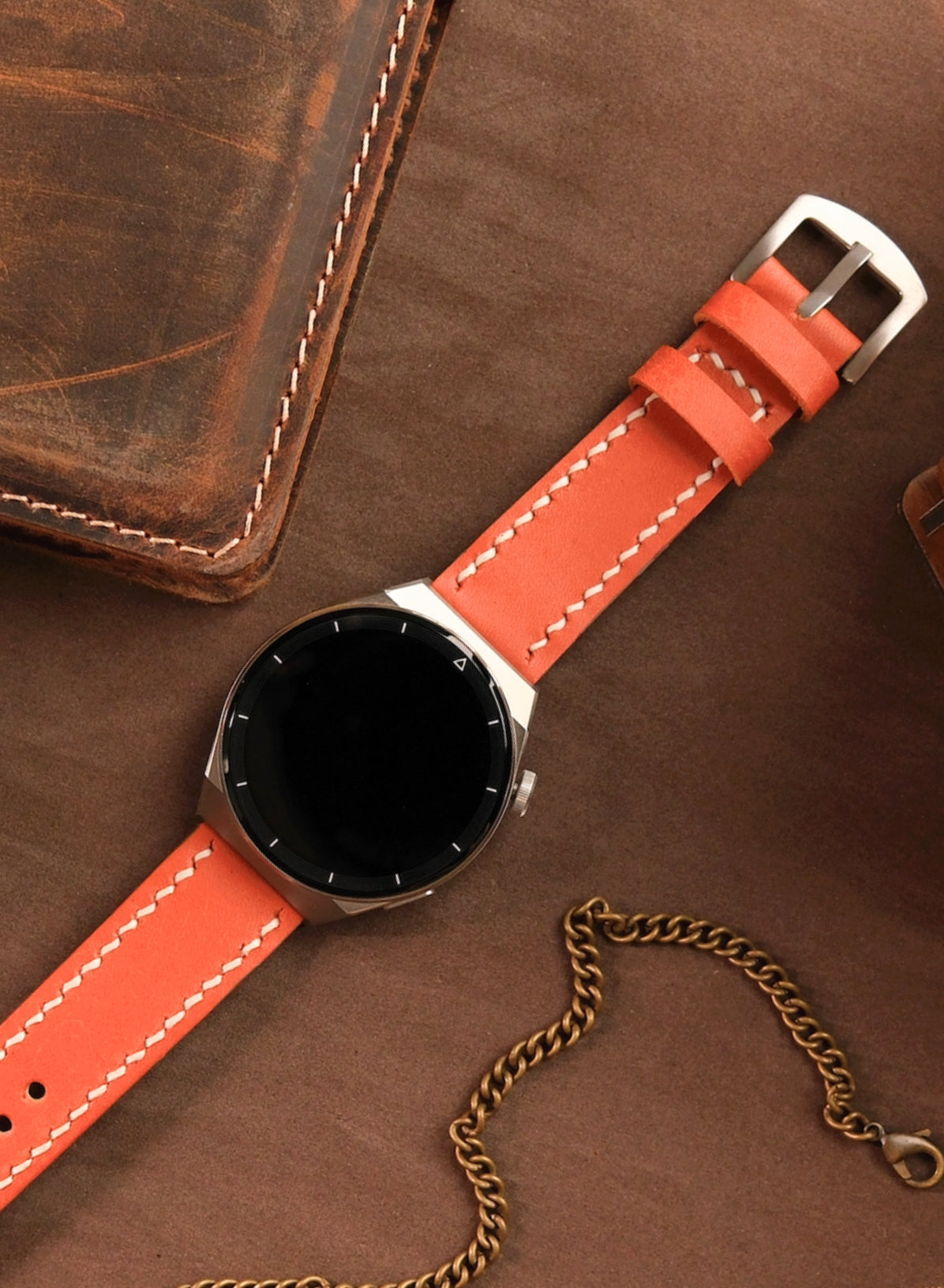 Garmin Watch Leather Strap Orange - Pueblo