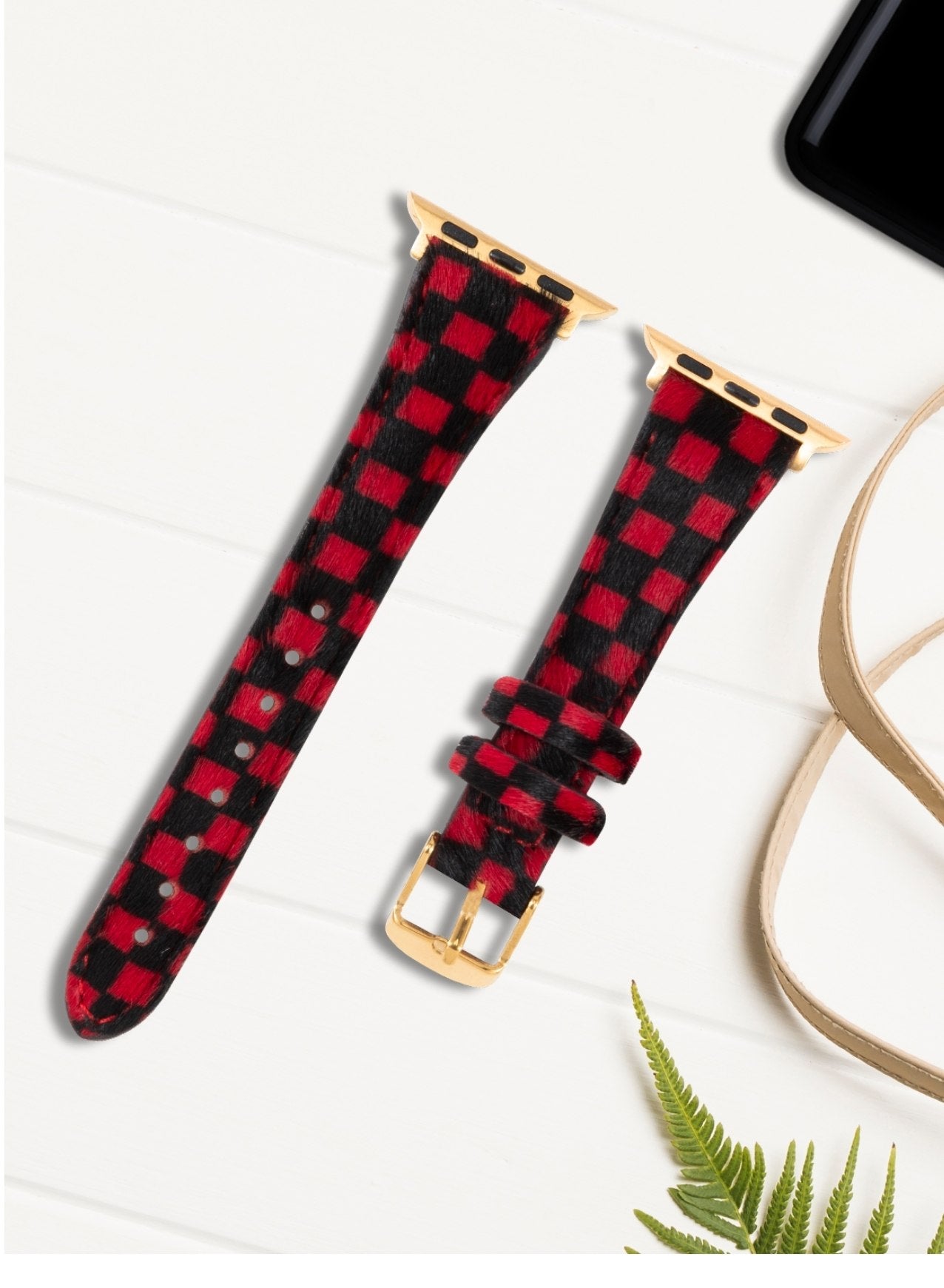 Apple Watch Vadiva Leather Women Strap - Red Checkers