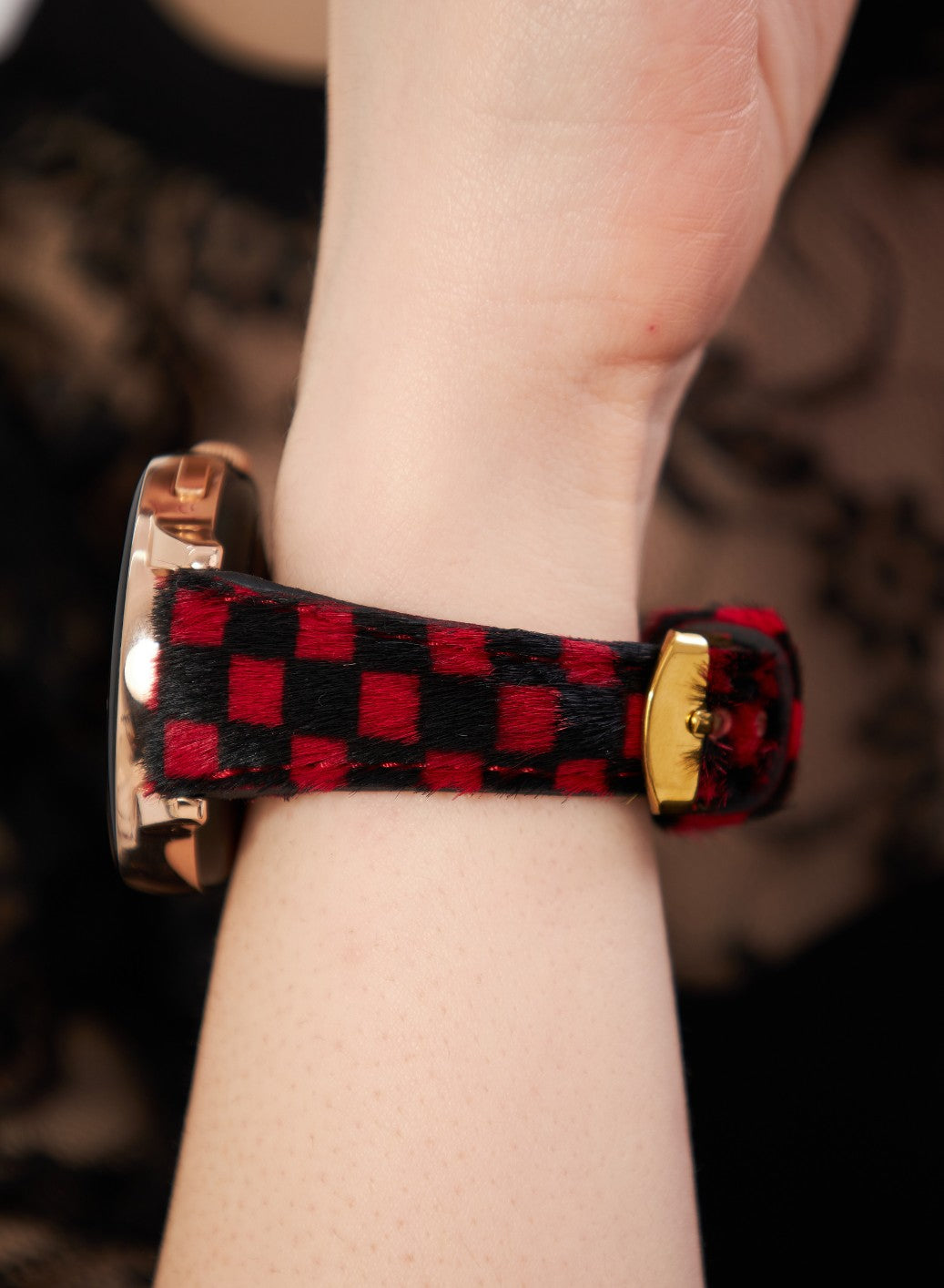 Classic Watch Vadiva Women Leather Strap - Red Checkers