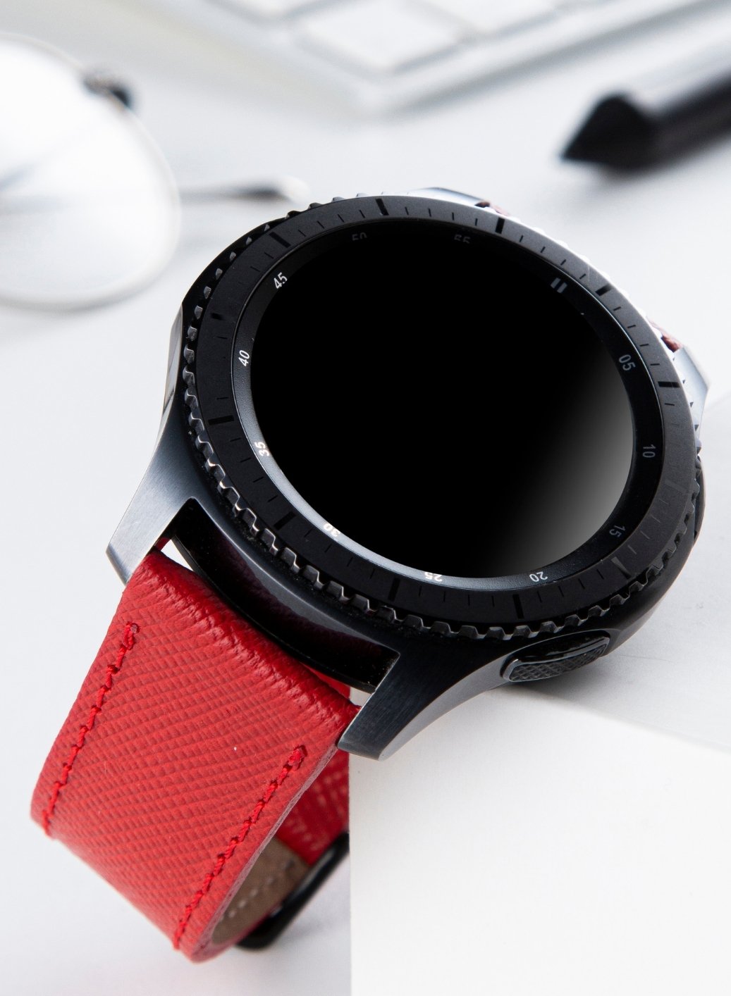 Garmin Watch Saffiano Leather Strap - Red