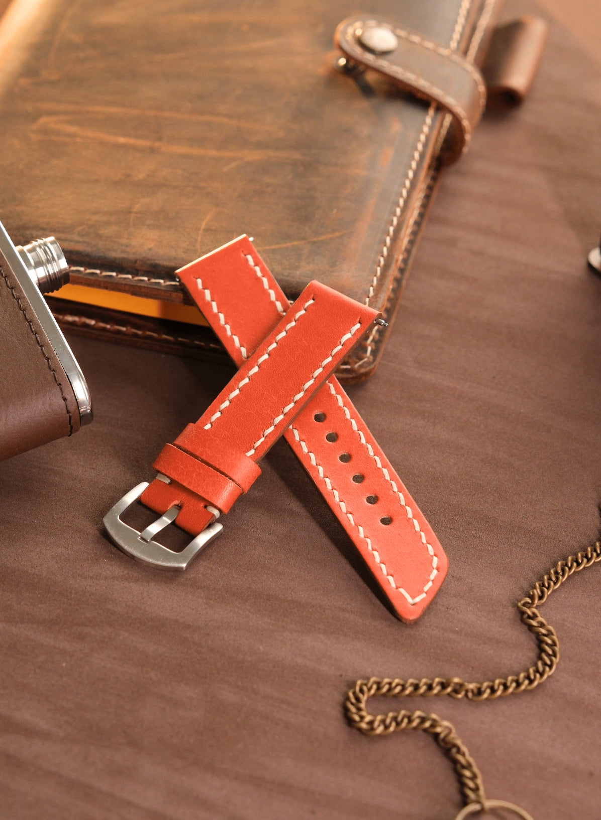 Garmin Watch Leather Strap Orange - Pueblo