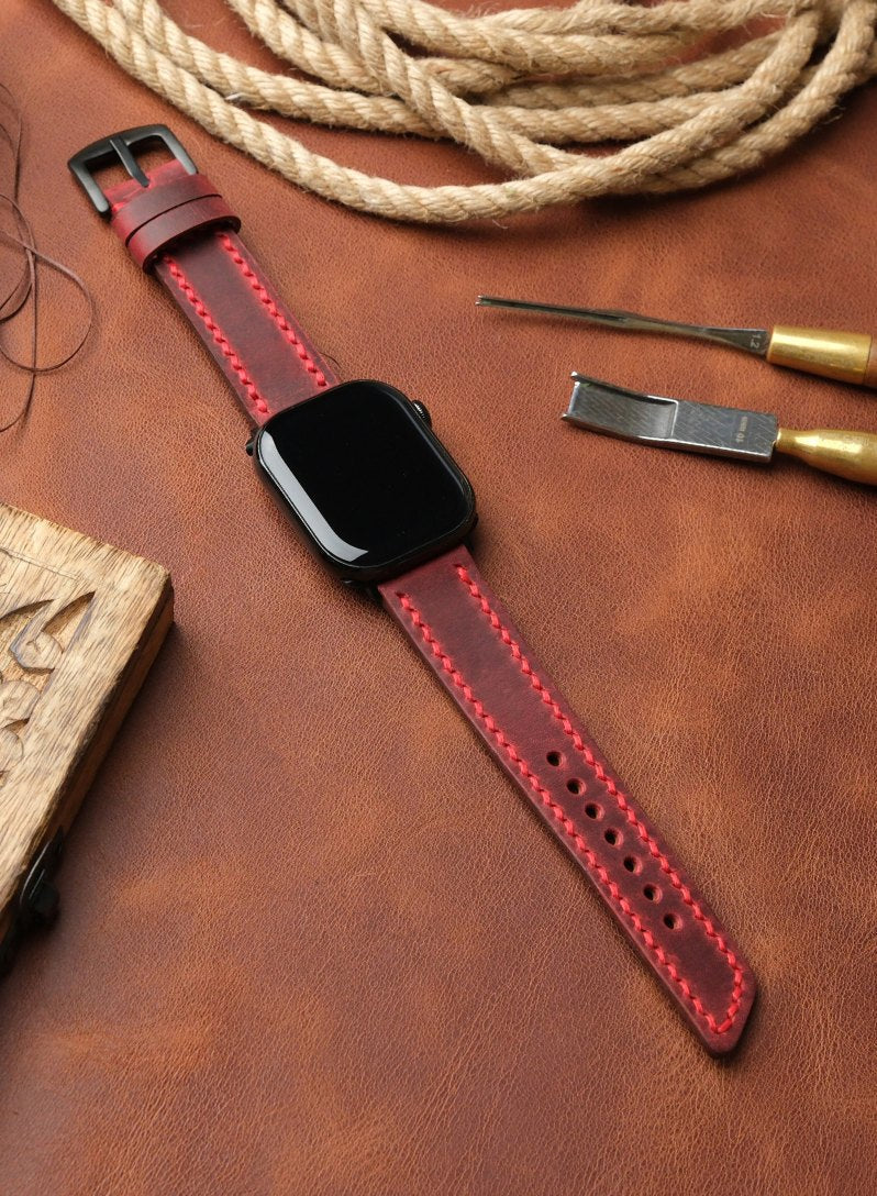 Apple Watch Berdik Leather Strap -Red