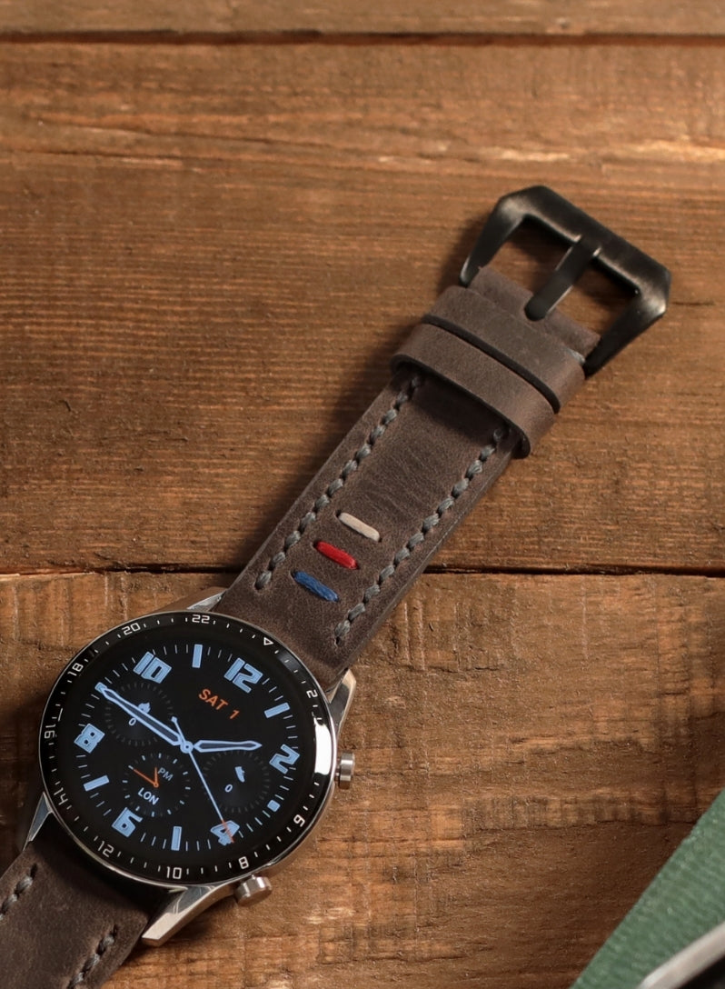 Garmin Watch Three Ropes Leather Strap - Gray