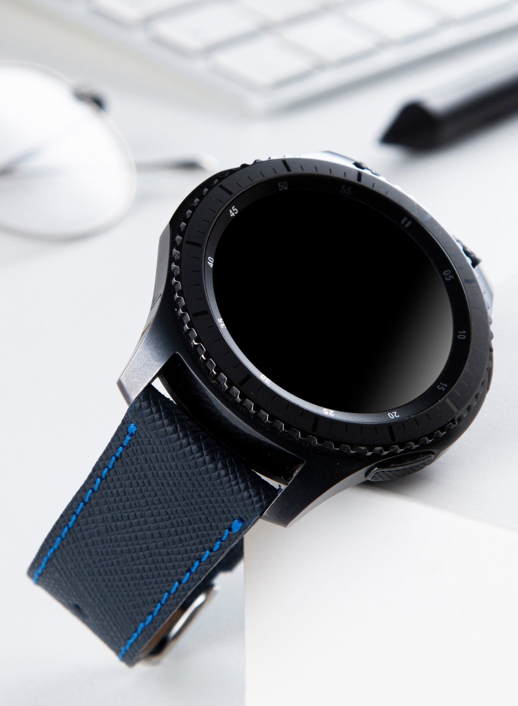 Garmin Watch Saffiano Leather Strap - Navy Blue