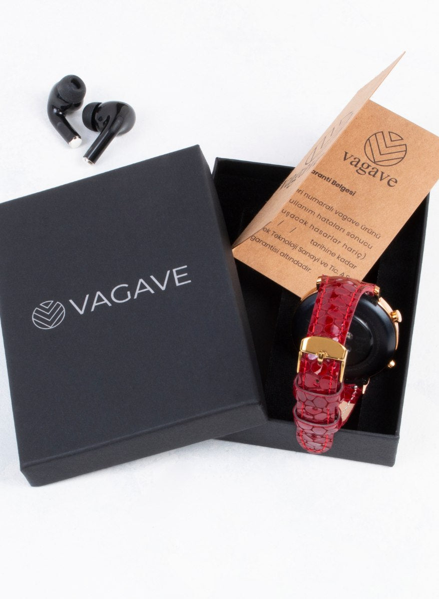 Classic Watch Crop Women Leather Strap - Red