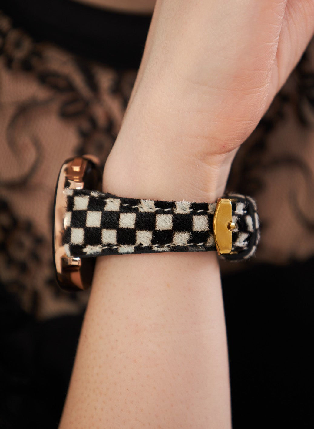 Classic Watch Vadiva Women Leather Strap - White Checkers