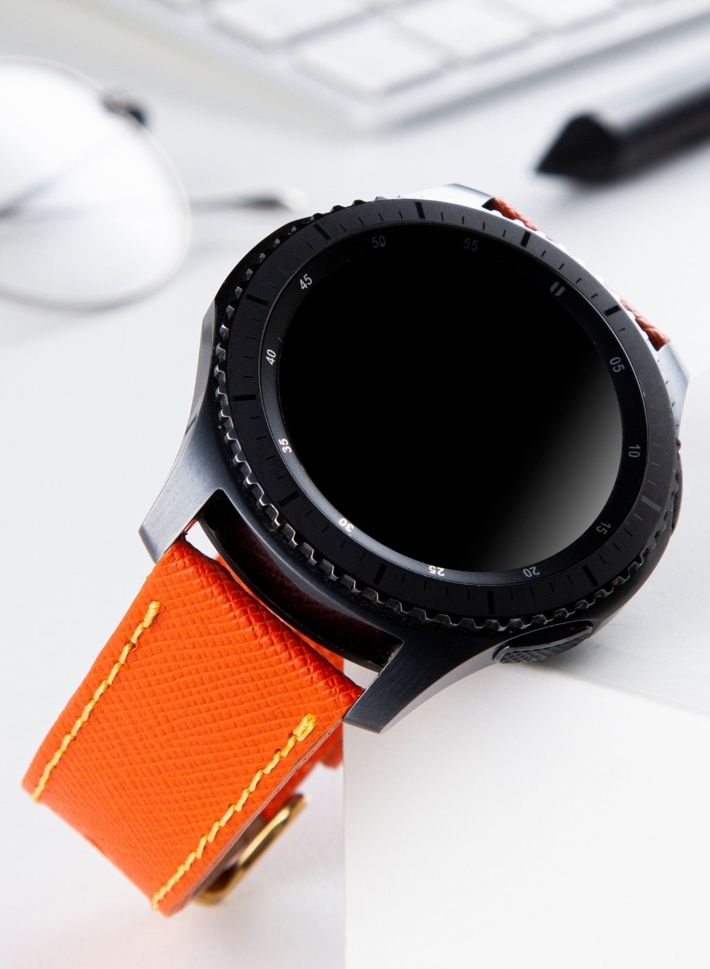 Classic Watch Saffiano Leather Strap - Orange