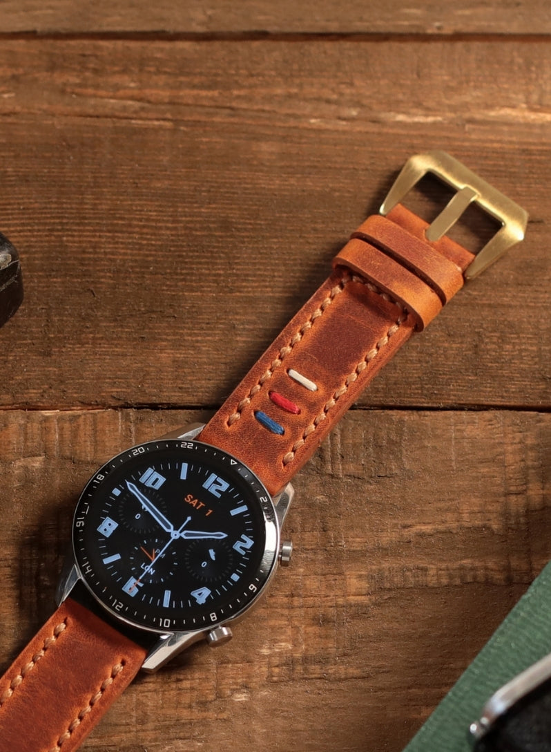 Garmin Watch Three Ropes Leather Strap - Camel