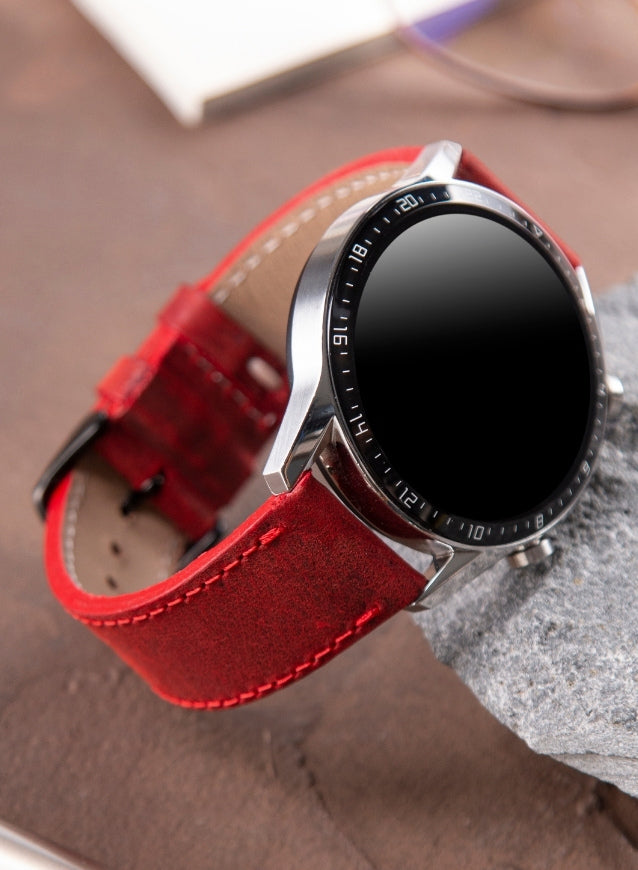 Classic Watch Crazy Leather Strap - Red