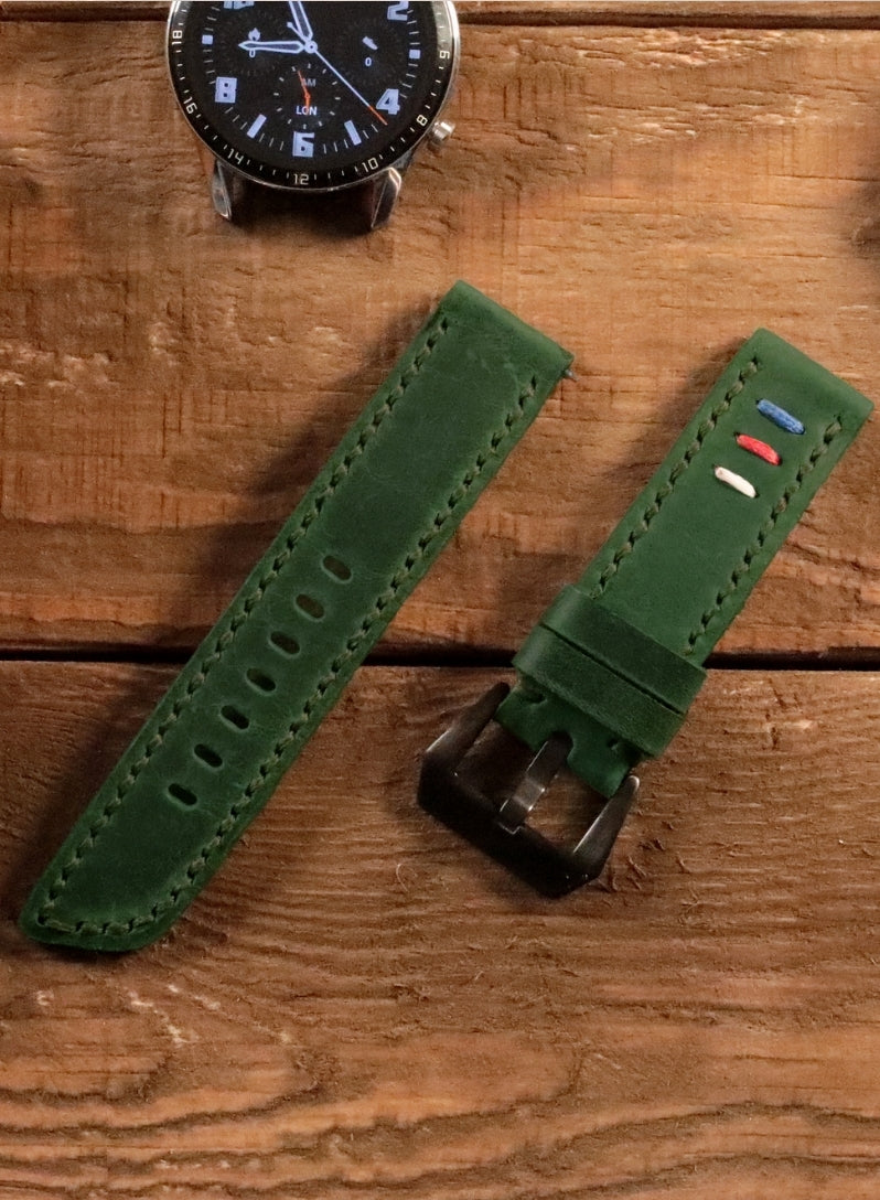 Classic Watch Three Ropes Leather Strap - Green