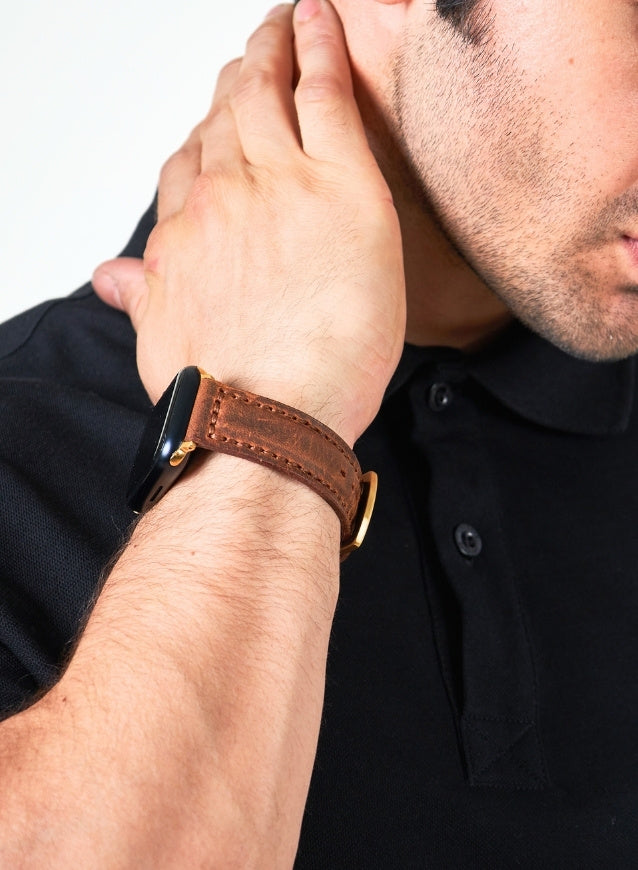 SamCrazy Genuine Leather Apple Watch Strap - Brown - VAGAVE