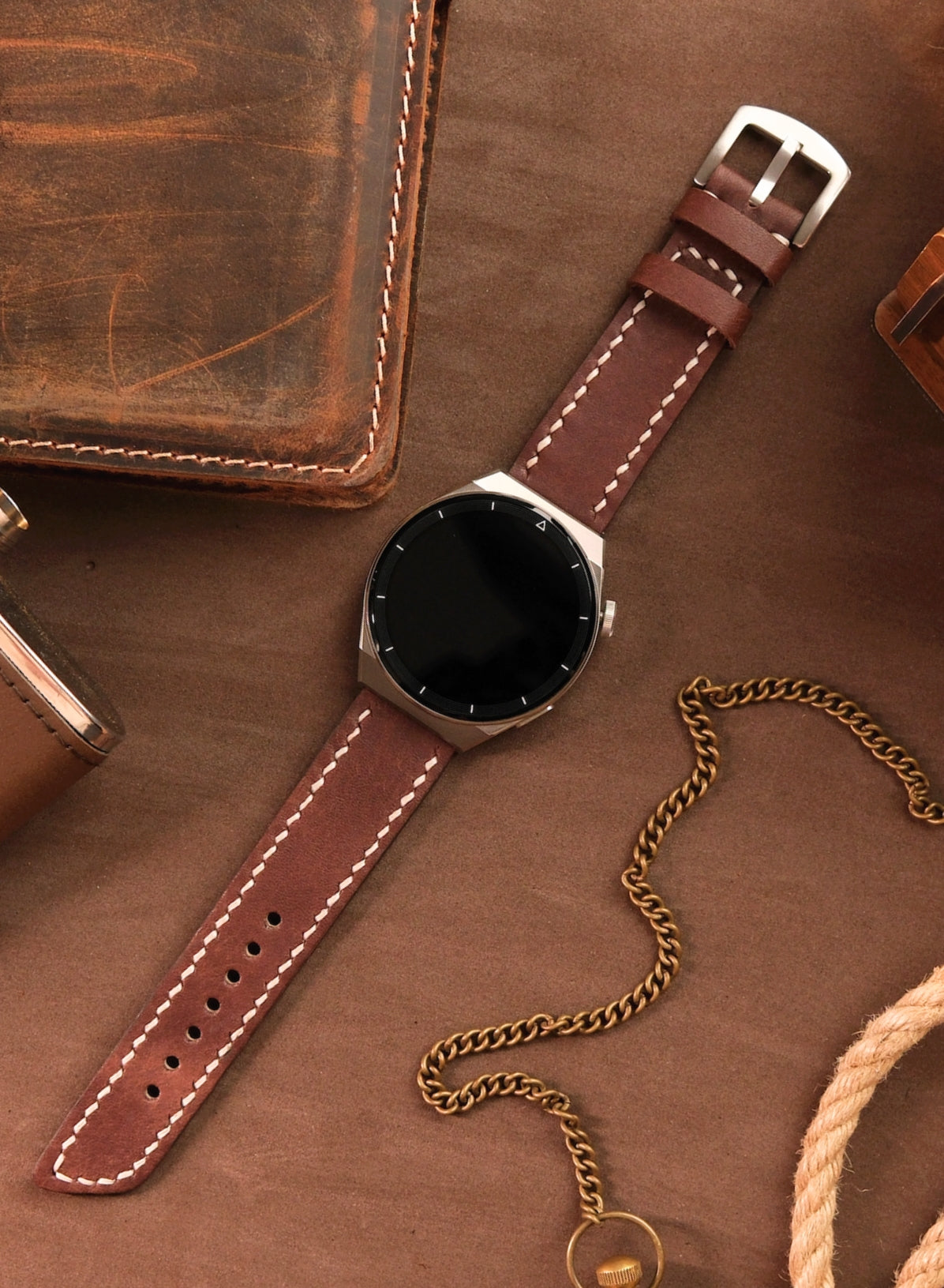 Garmin Watch Leather Strap Brown - Pueblo