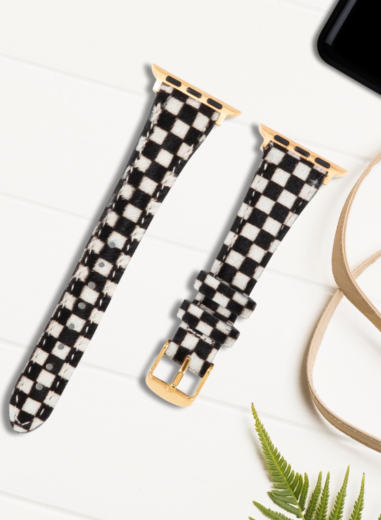 Apple Watch Vadiva Leather Women  Strap - White Checkers
