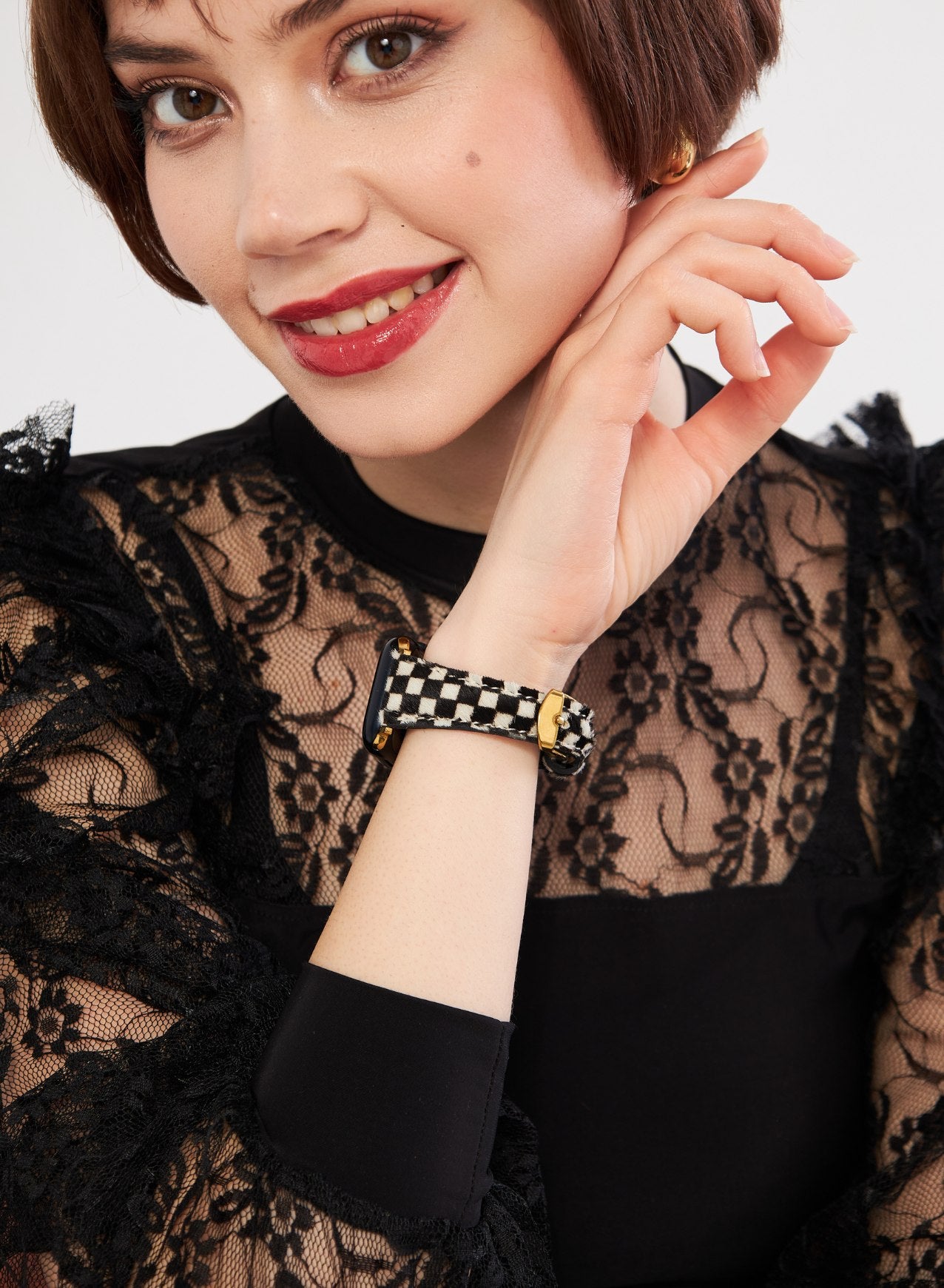 Apple Watch Vadiva Leather Women  Strap - White Checkers