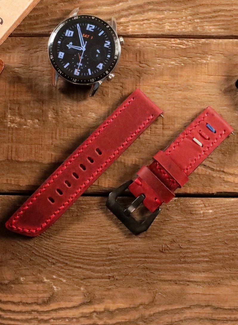 Garmin Watch Three Ropes Leather Strap - Red