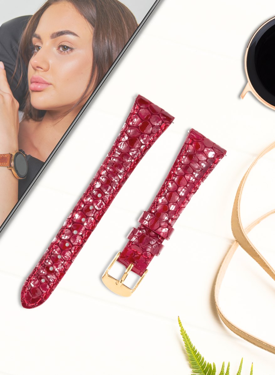 Samsung Watch Crop Women Leather Strap - Red