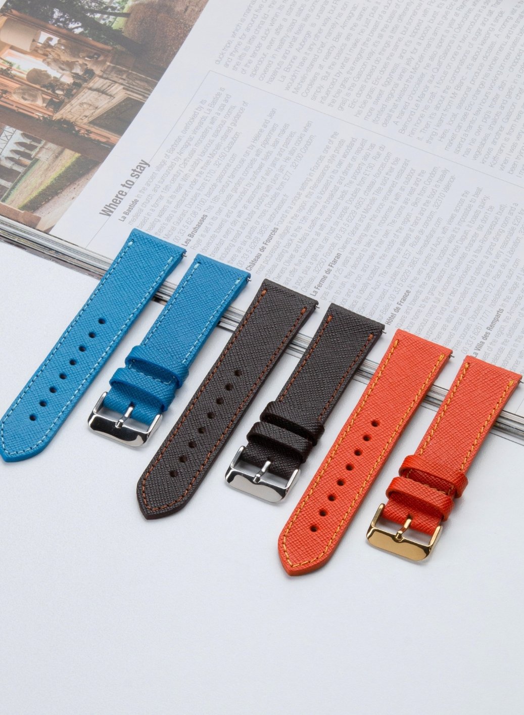 Classic Watch Saffiano Leather Strap - Orange