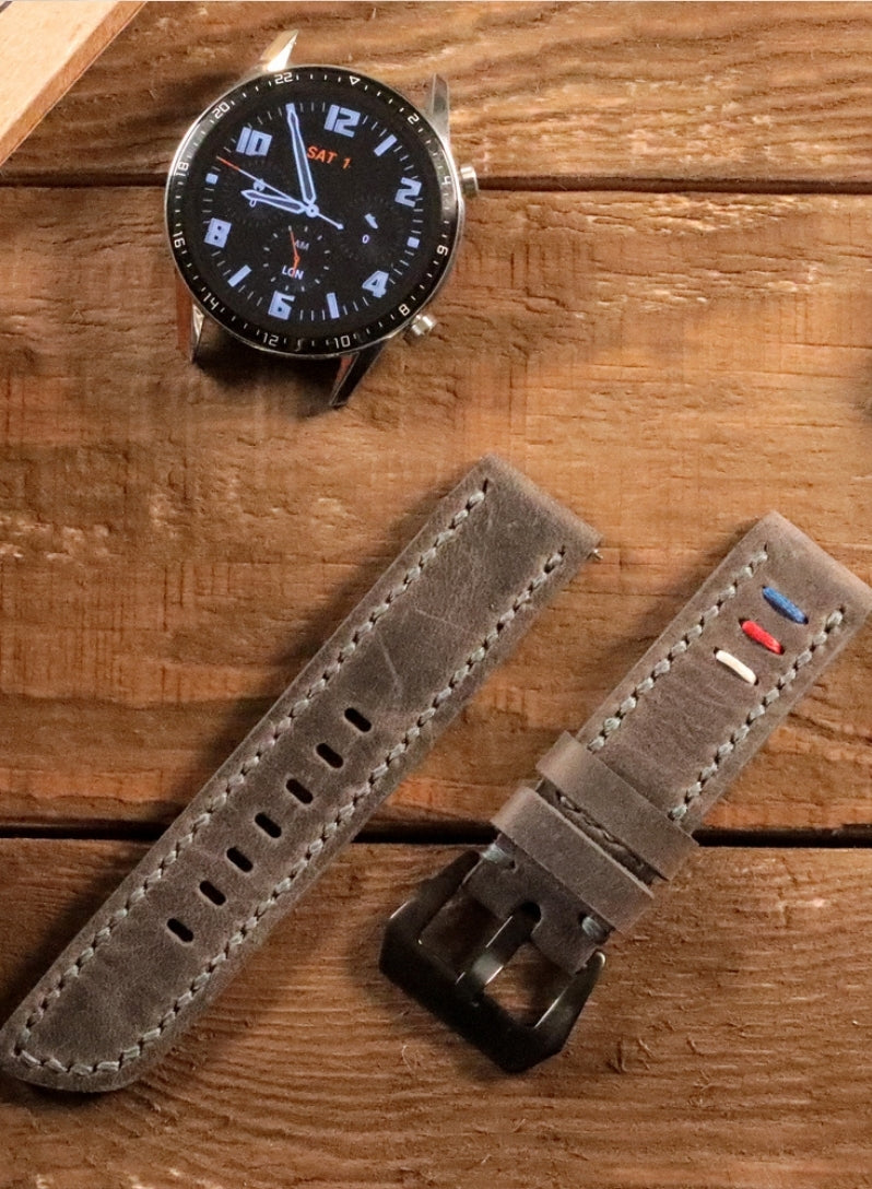 Garmin Watch Three Ropes Leather Strap - Gray