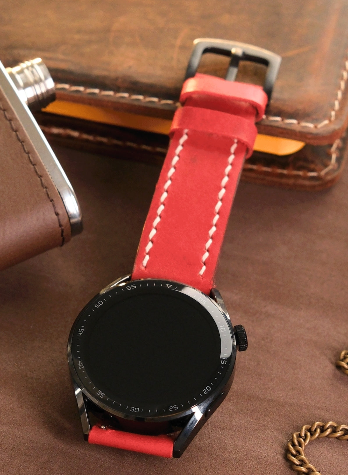 Garmin Watch Leather Strap Red - Pueblo
