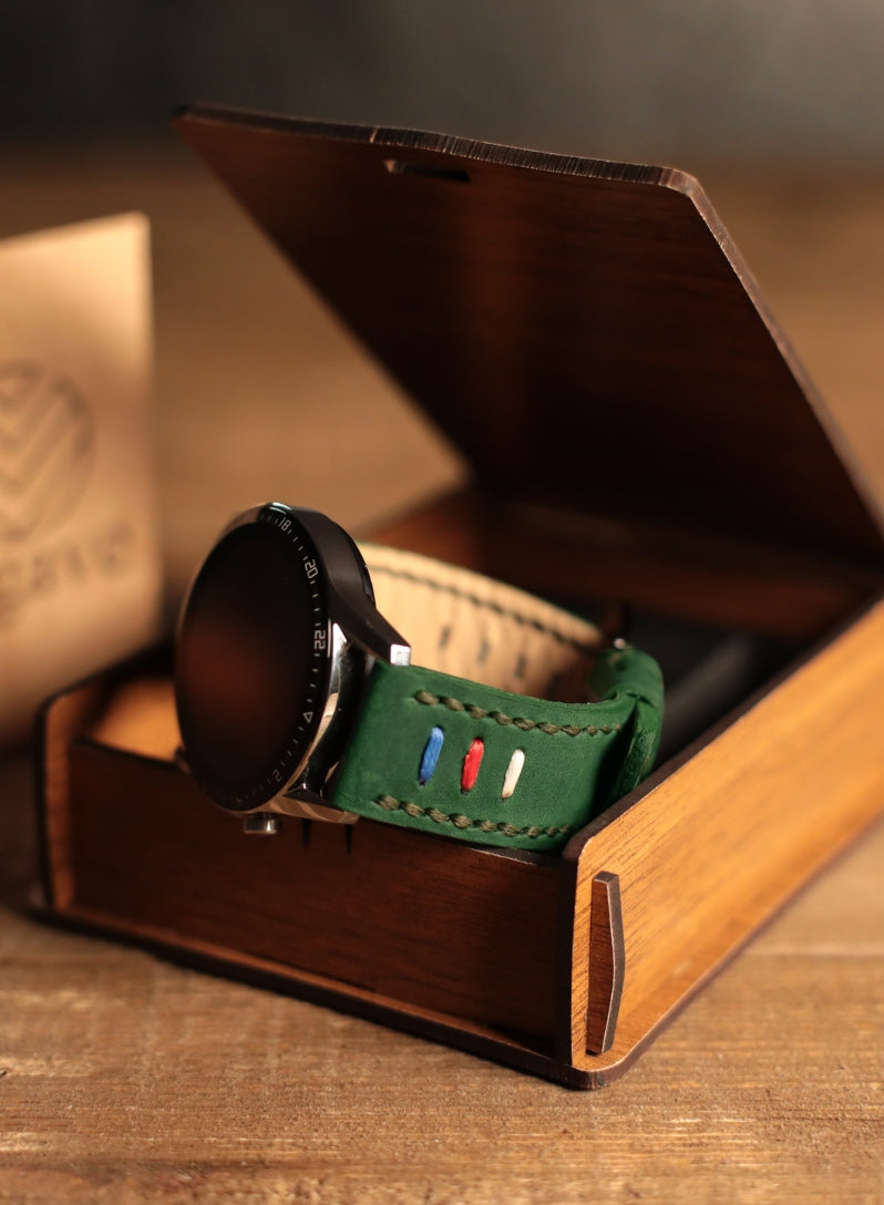 Garmin Watch Three Ropes Leather Strap - Green