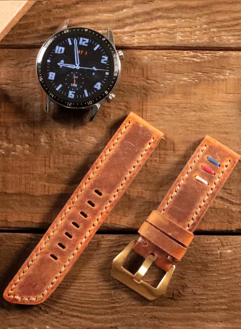 Garmin Watch Three Ropes Leather Strap - Camel