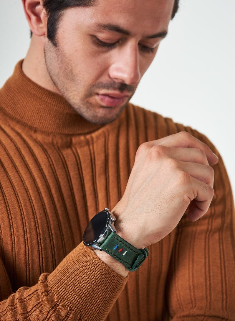 Classic Watch Three Ropes Leather Strap - Green