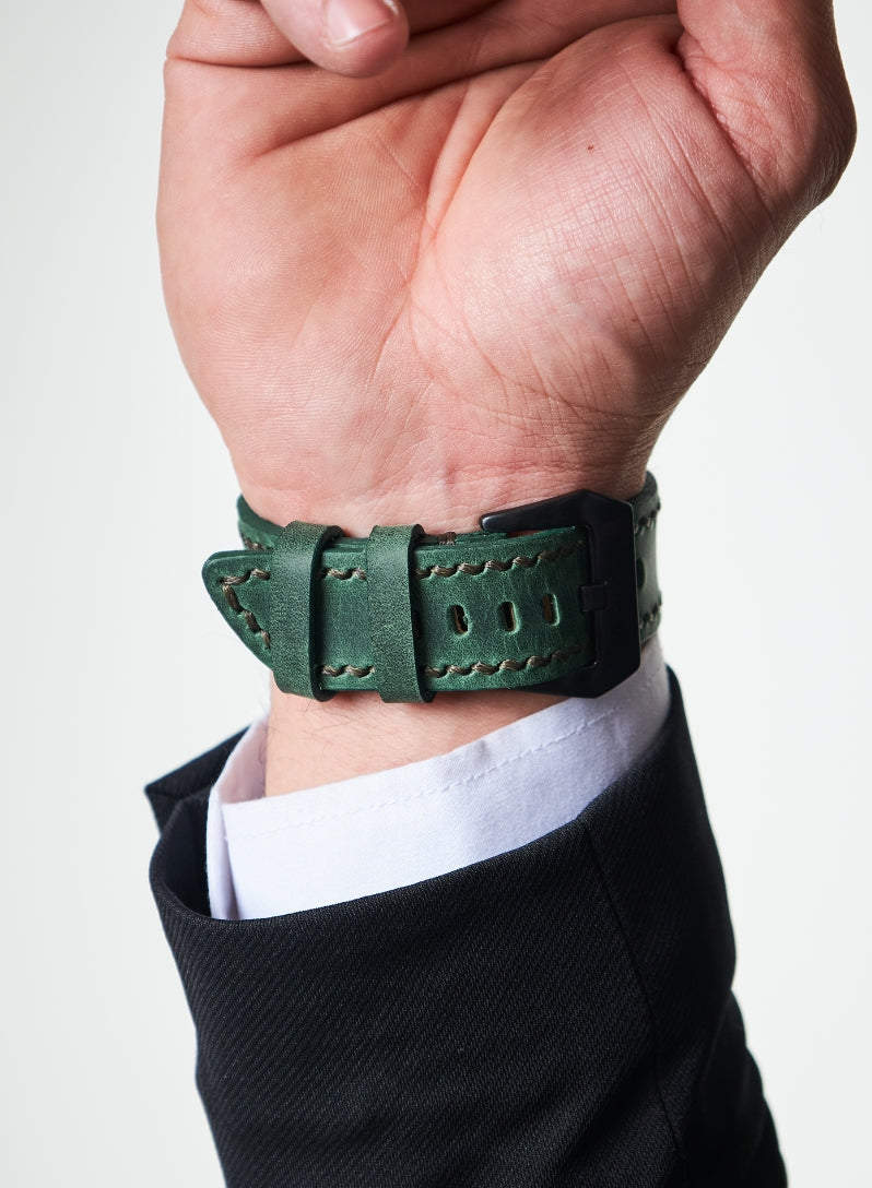 Classic Watch Three Ropes Leather Strap - Green