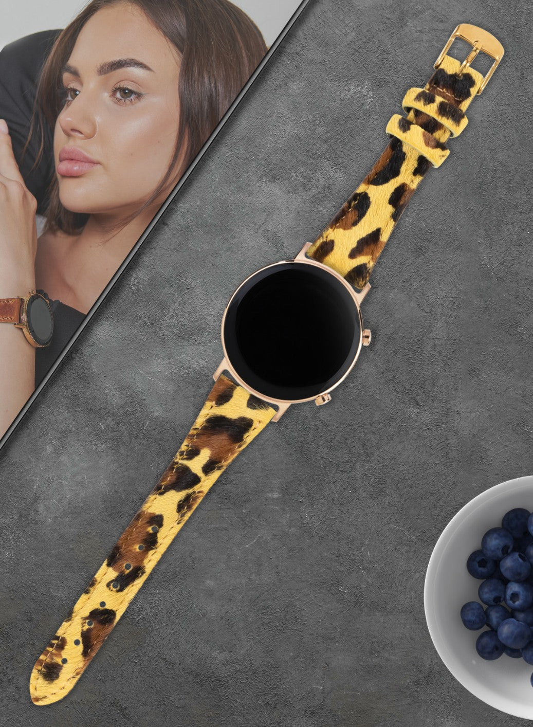 Classic Watch Vadiva Women Leather Strap - Yellow Leopar