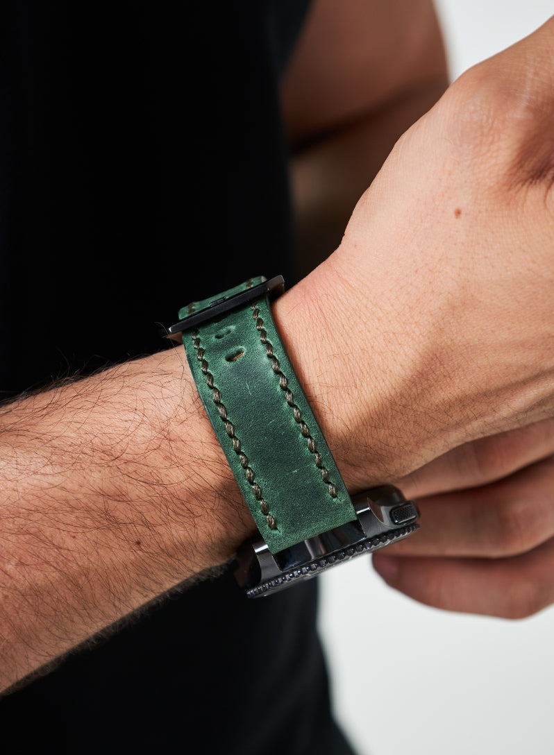 Garmin Watch Three Ropes Leather Strap - Green